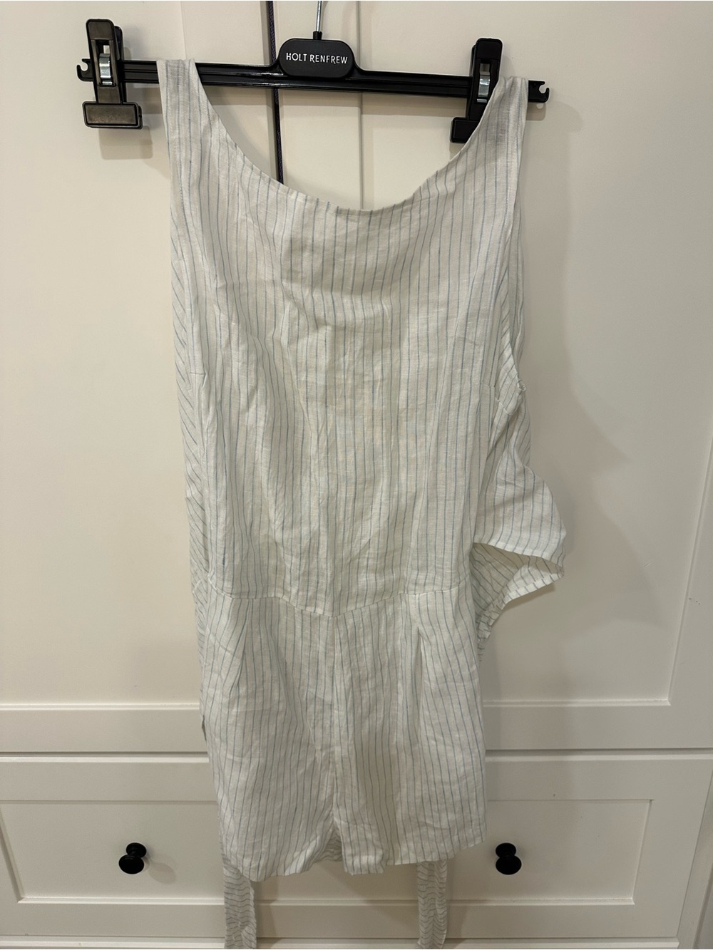 Vitamin A White Linen-Blend Striped Romper